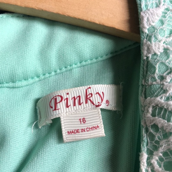 Lacey open knit Easter dress mint green white overlay sz 16 - Picture 3 of 15